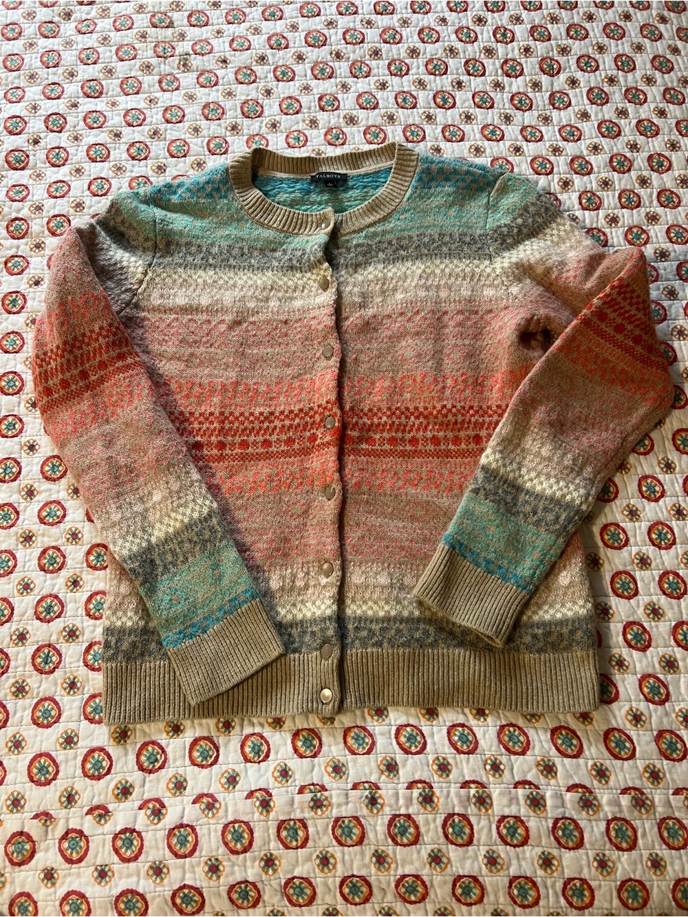 Talbots Ombre Fair Isle Cardigan Sweater Lambswool Mohair Sweater size small